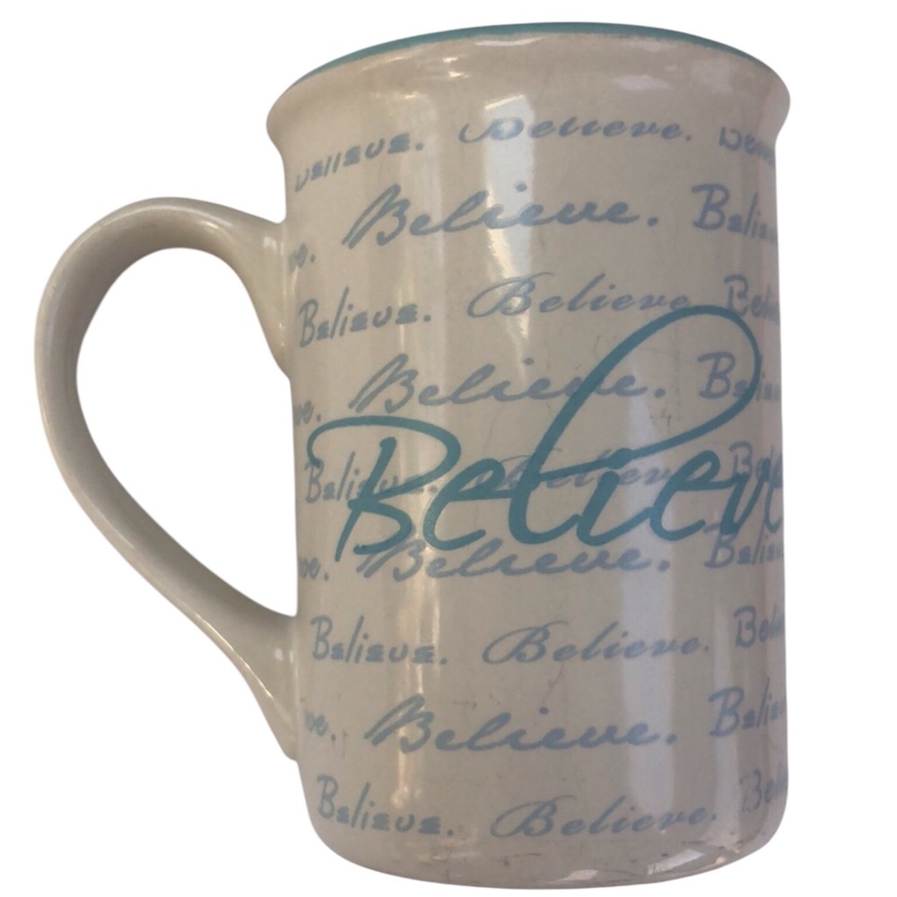 Gibson Believe Blue &‎ White Latte Coffee Mug